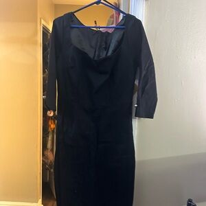 Lucky Brand Black Sheath Midi Dress Cowl Neck 3/4 Sleeve